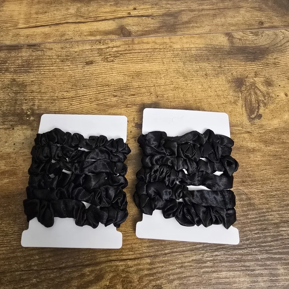 New Black Satin Hair Scrunchies pack of 2 6 in each pack 12 total